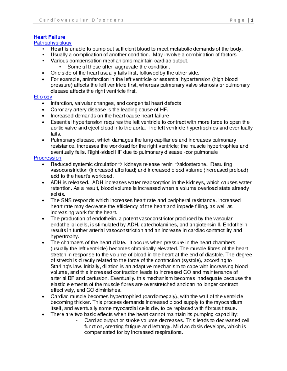 Heart Failure copy - Lecture notes from my Pathophysiology class for ...