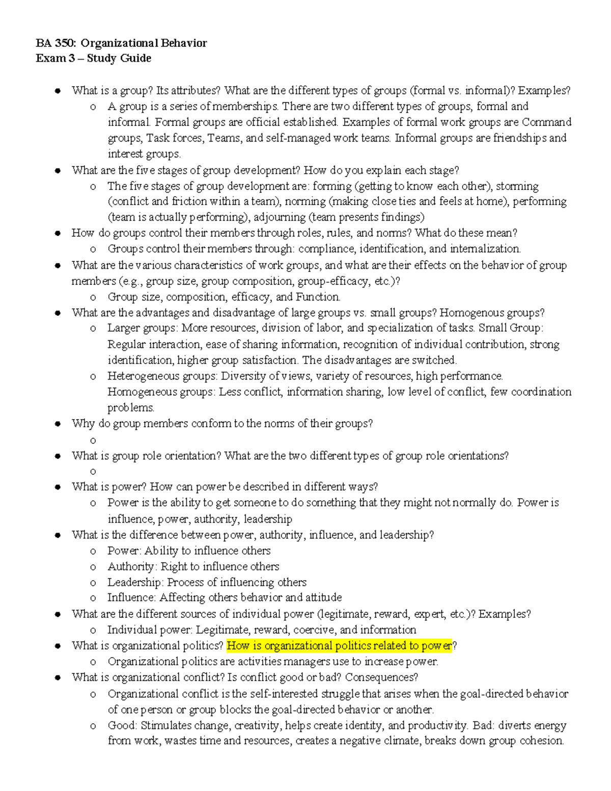 2019-Organizational Behavior BA350-Exam-3-study-guide - BA 350 ...