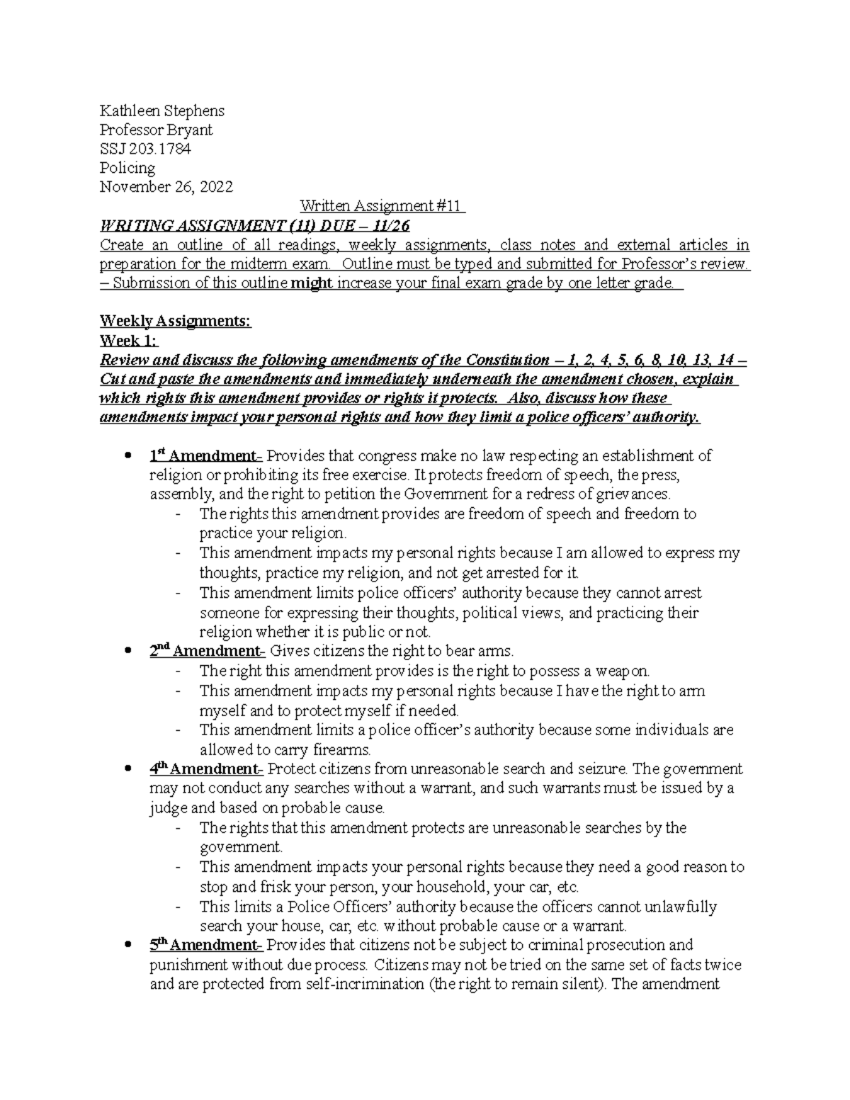 Kathleen Stephens SSJ 203 Written Assignment #11 - Kathleen Stephens ...