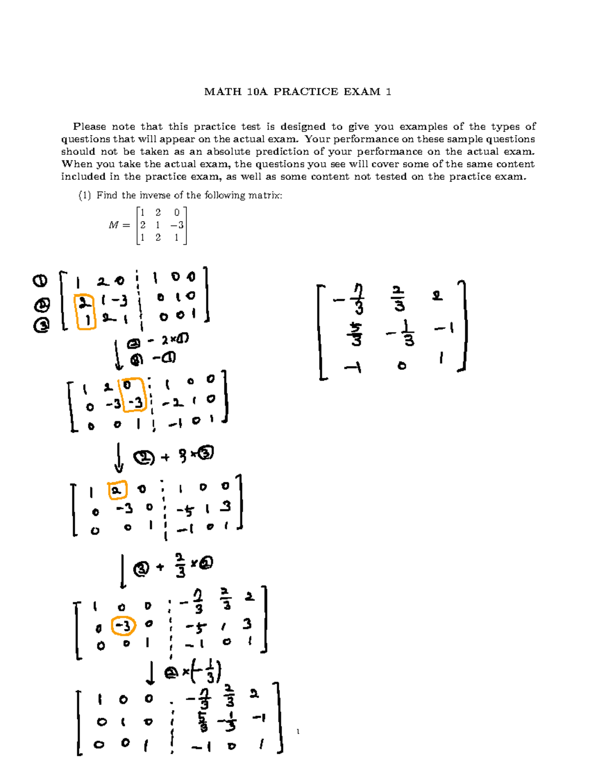 Practice Midterm 1 answers - MATH 10A PRACTICE EXAM 1 Please note that ...
