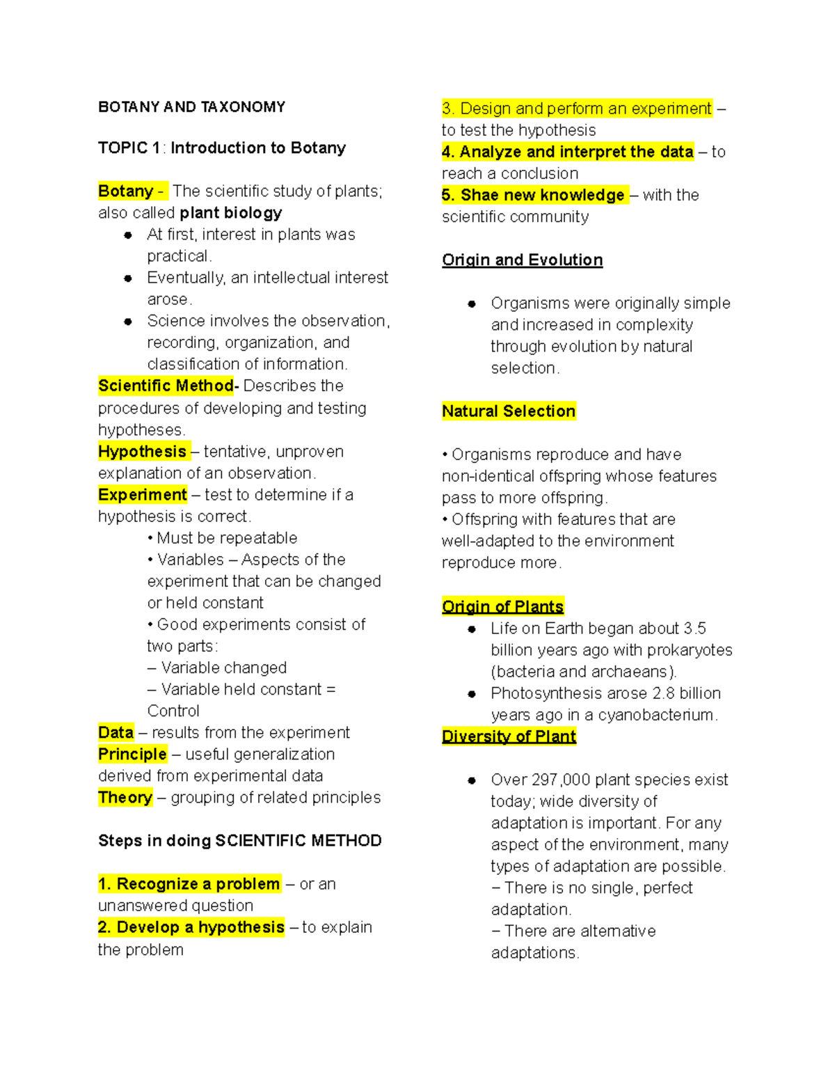 Botany AND Taxonomy Introduction to Botany BOTANY AND TAXONOMY TOPIC
