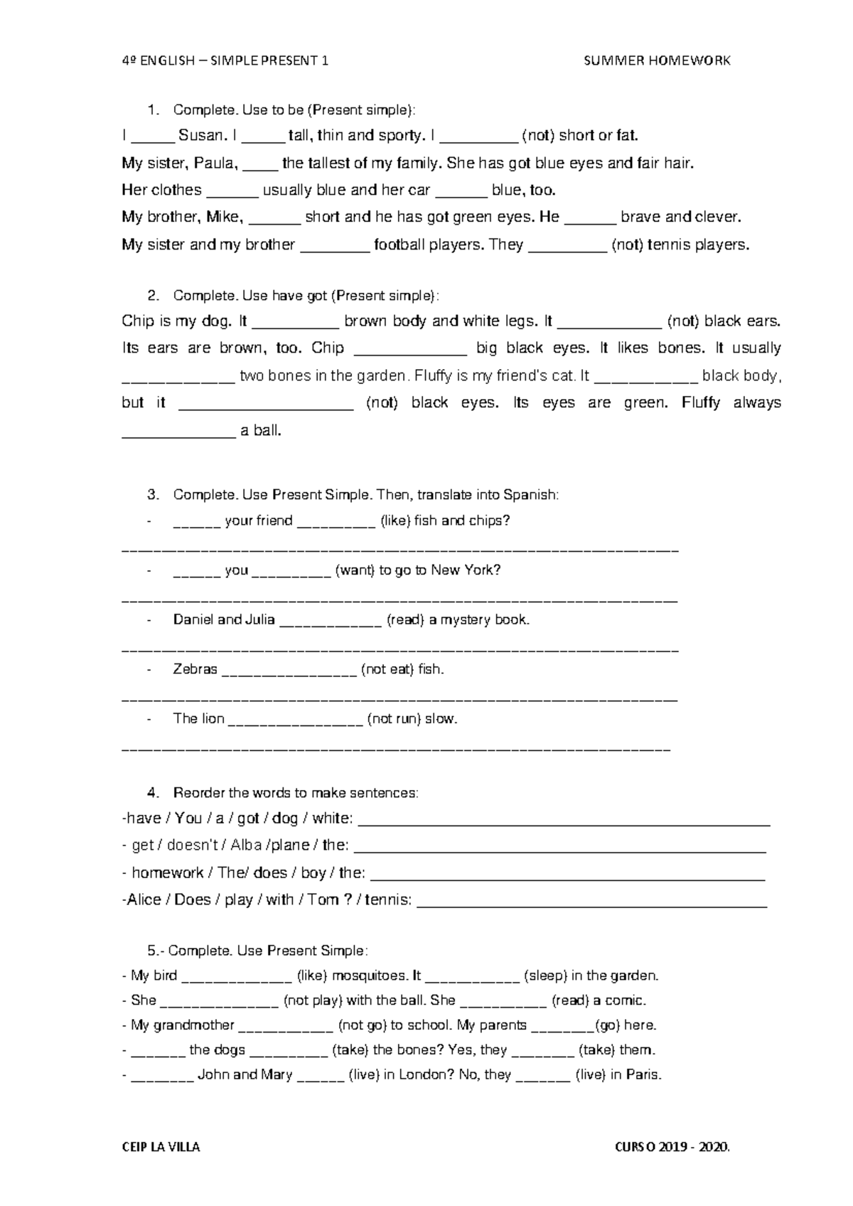 4º Presente simple 1 Verano - 4º ENGLISH – SIMPLE PRESENT 1 SUMMER ...