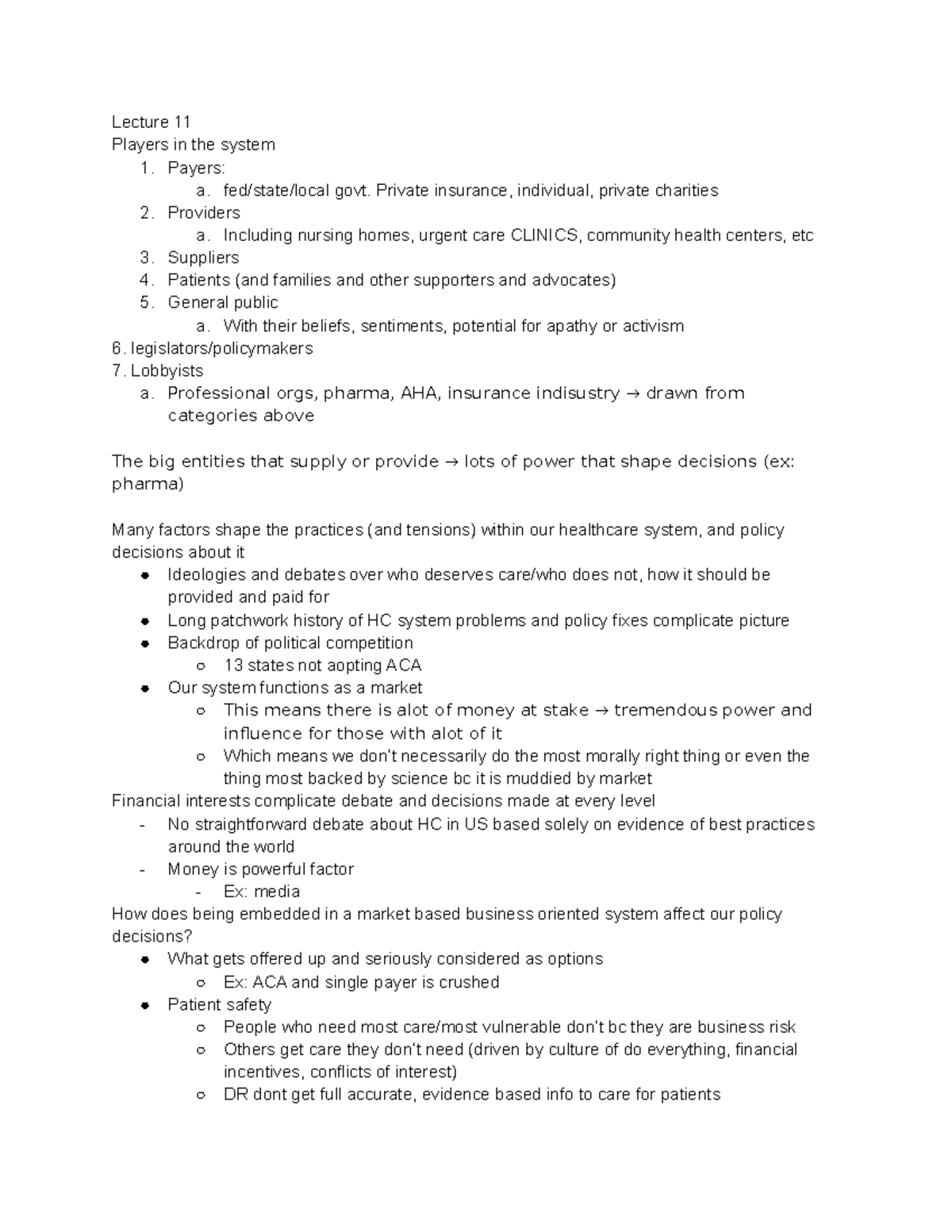 Usp 143 lecture notes - 2nd half of quarter - Lecture 11 Players in the ...