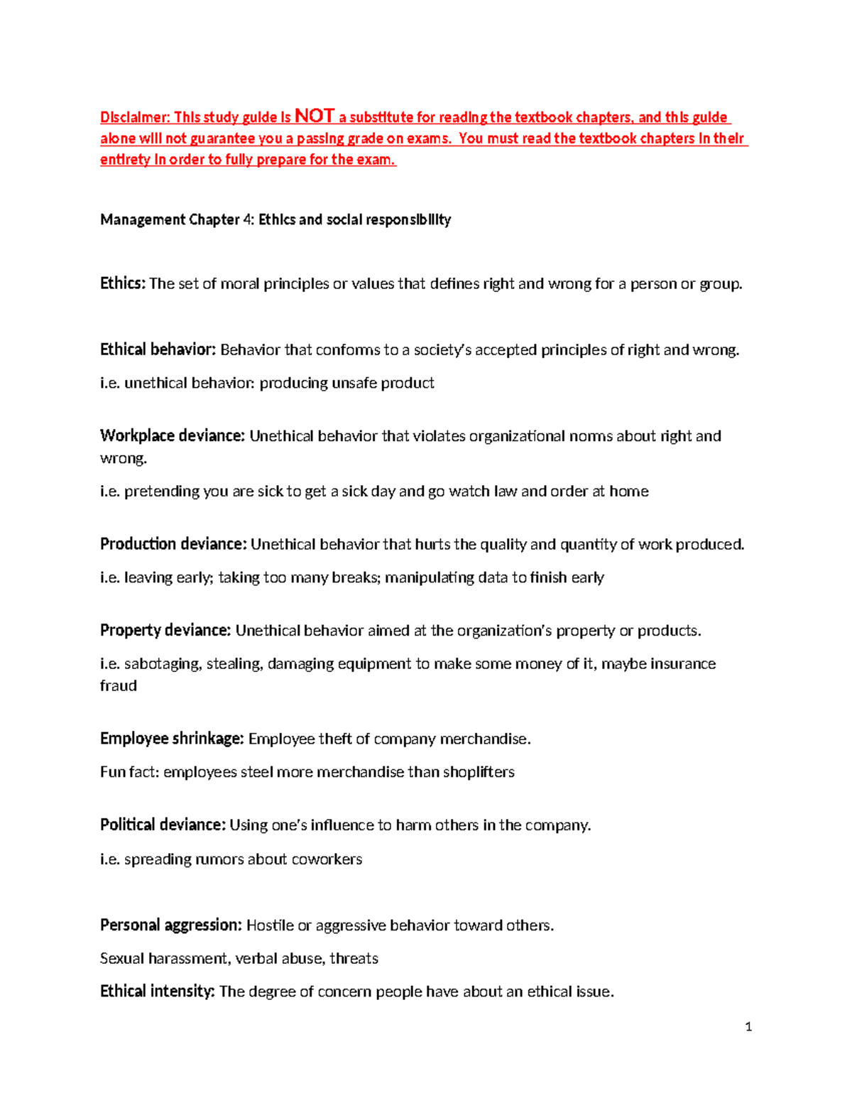 Chapter 4 Study Guide - Disclaimer: This study guide is NOT a ...