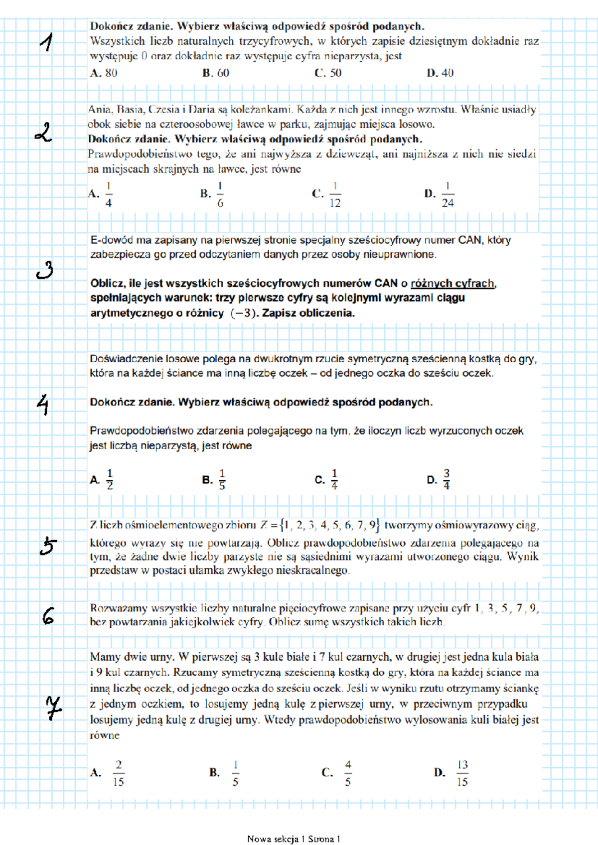 Zestaw 5 kombinatoryka i prawdopodobiestwo 1 - Matematyka - Zakres