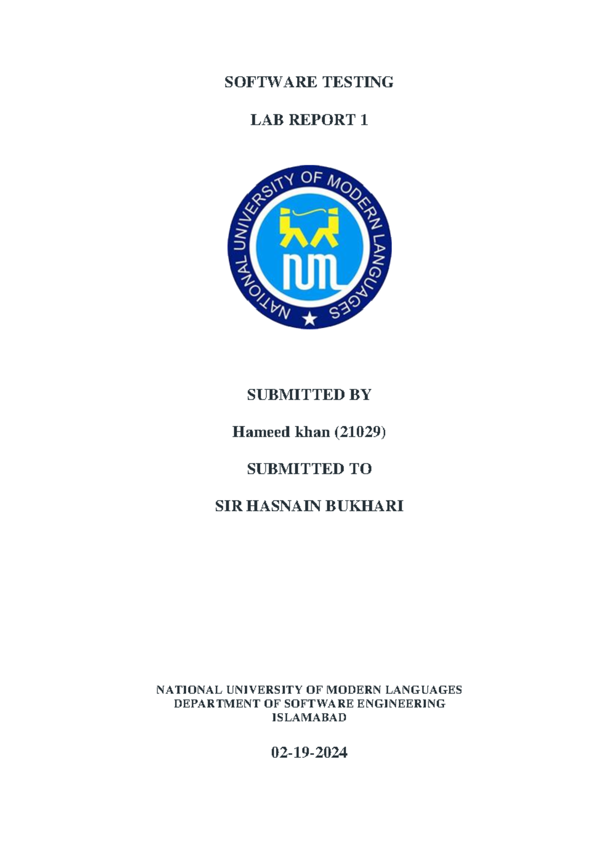 Hameed khan software testin lab 1 - SOFTWARE TESTING LAB REPORT 1 ...