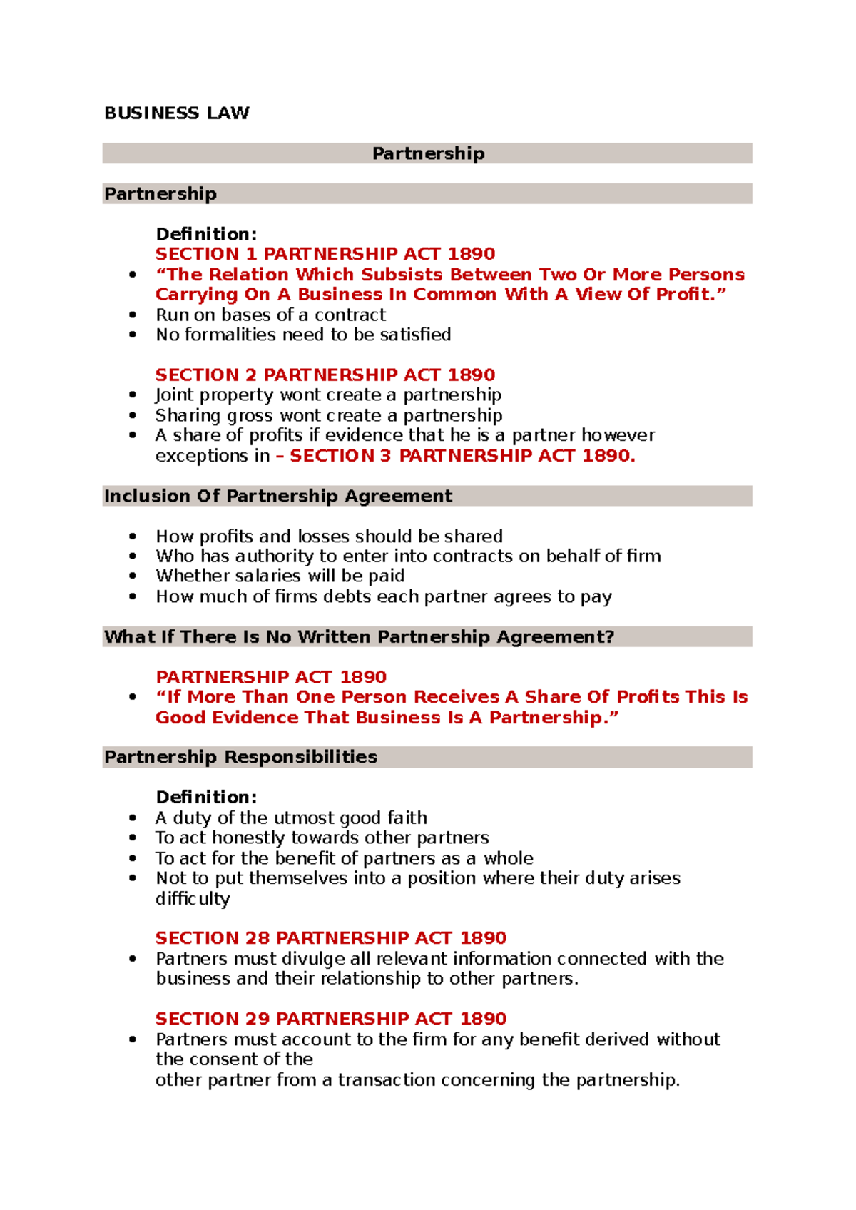 Partnership - BUSINESS LAW Partnership Partnership Definition: SECTION ...