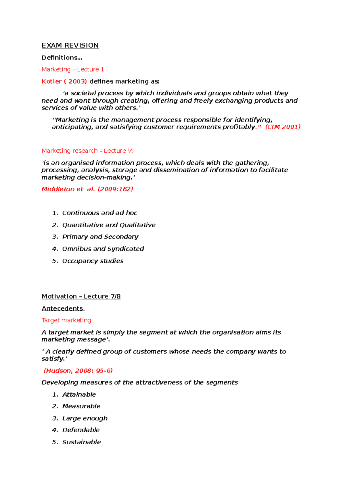 EXAM Revision Summary Event Management EXAM REVISION Definitions