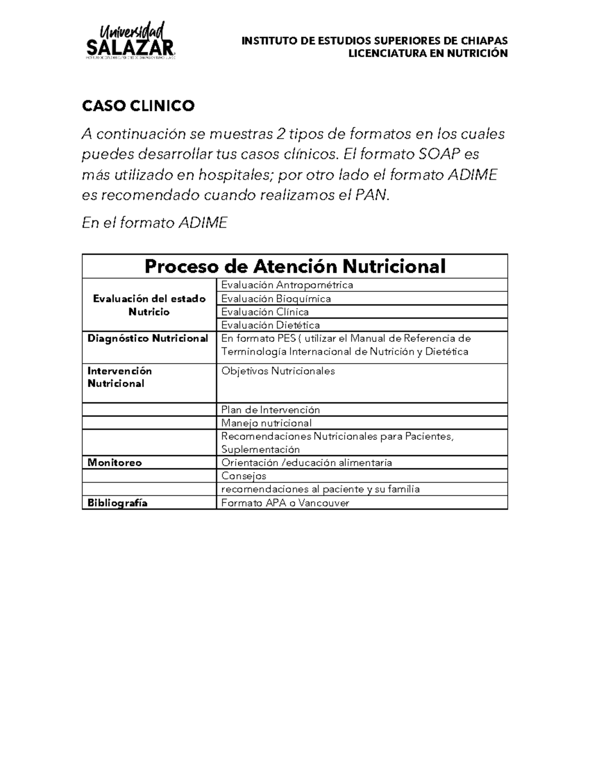 SOAP- Adime - SOAP - LICENCIATURA EN NUTRICIÓN CASO CLINICO A ...