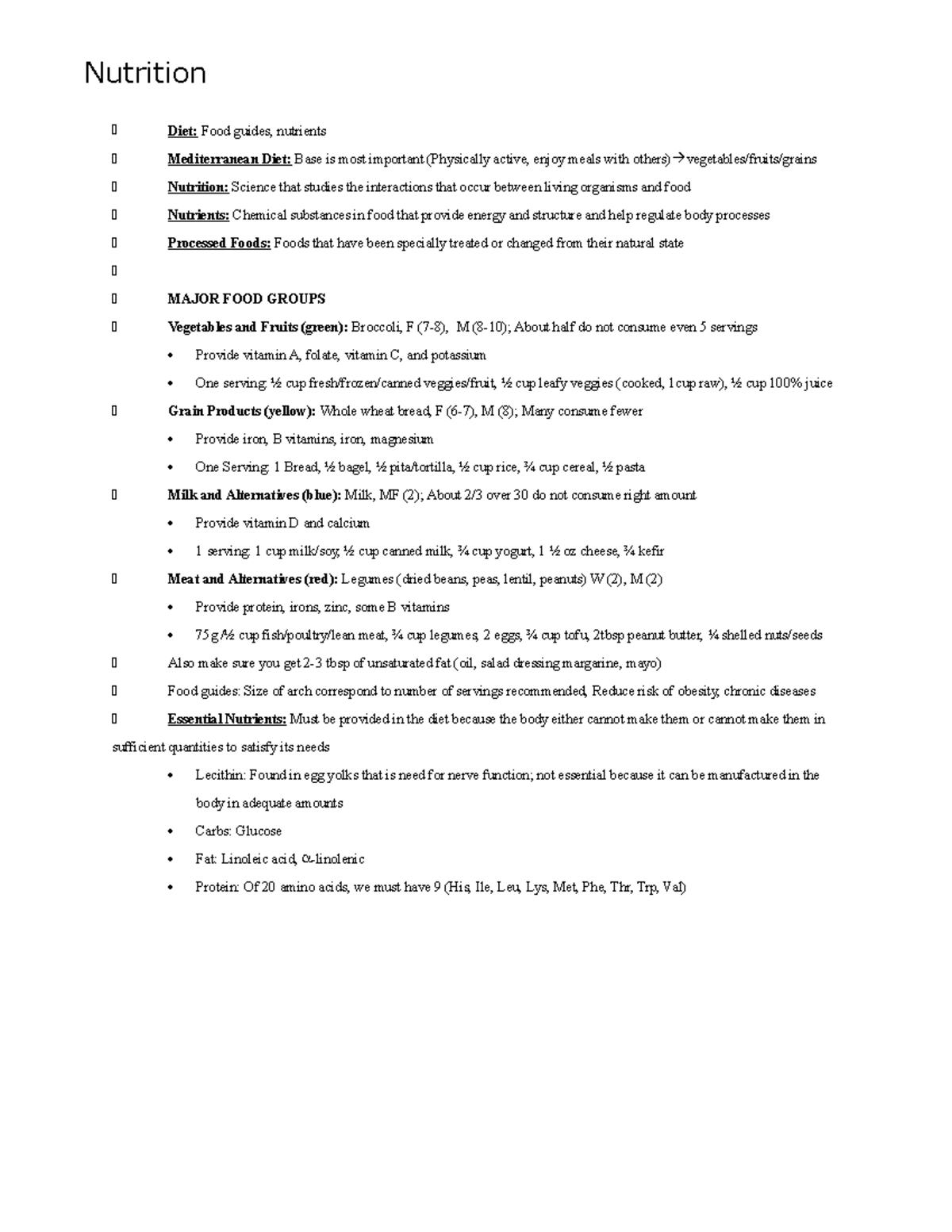 Lecture notes, all lectures - Nutrition Diet: Food guides, nutrients ...