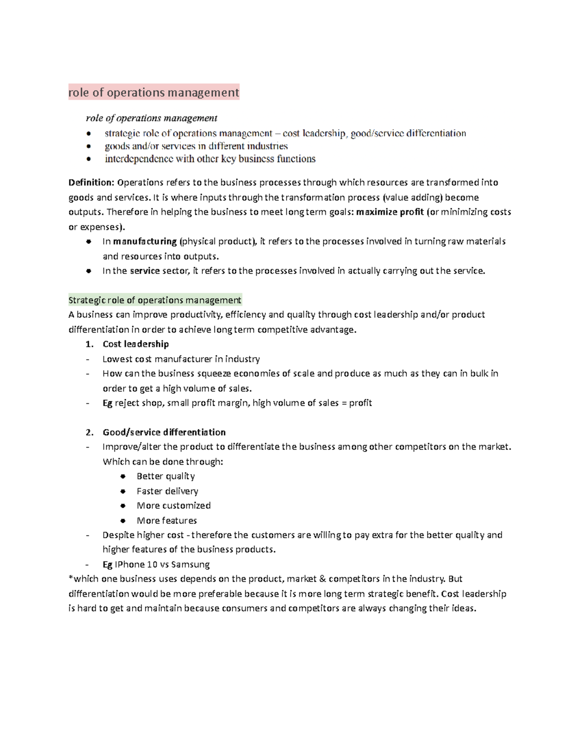 Topic 1 - Operations - role of operations management Definition ...