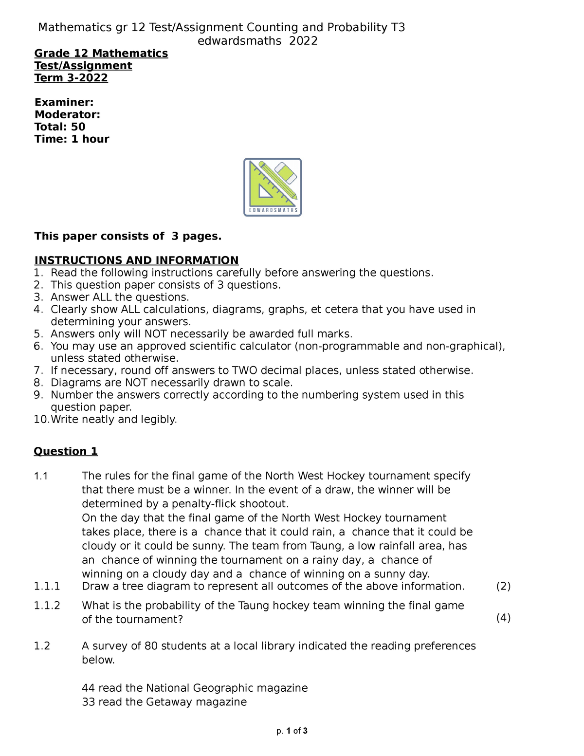 mathematics grade 12 assignment 2022 term 3