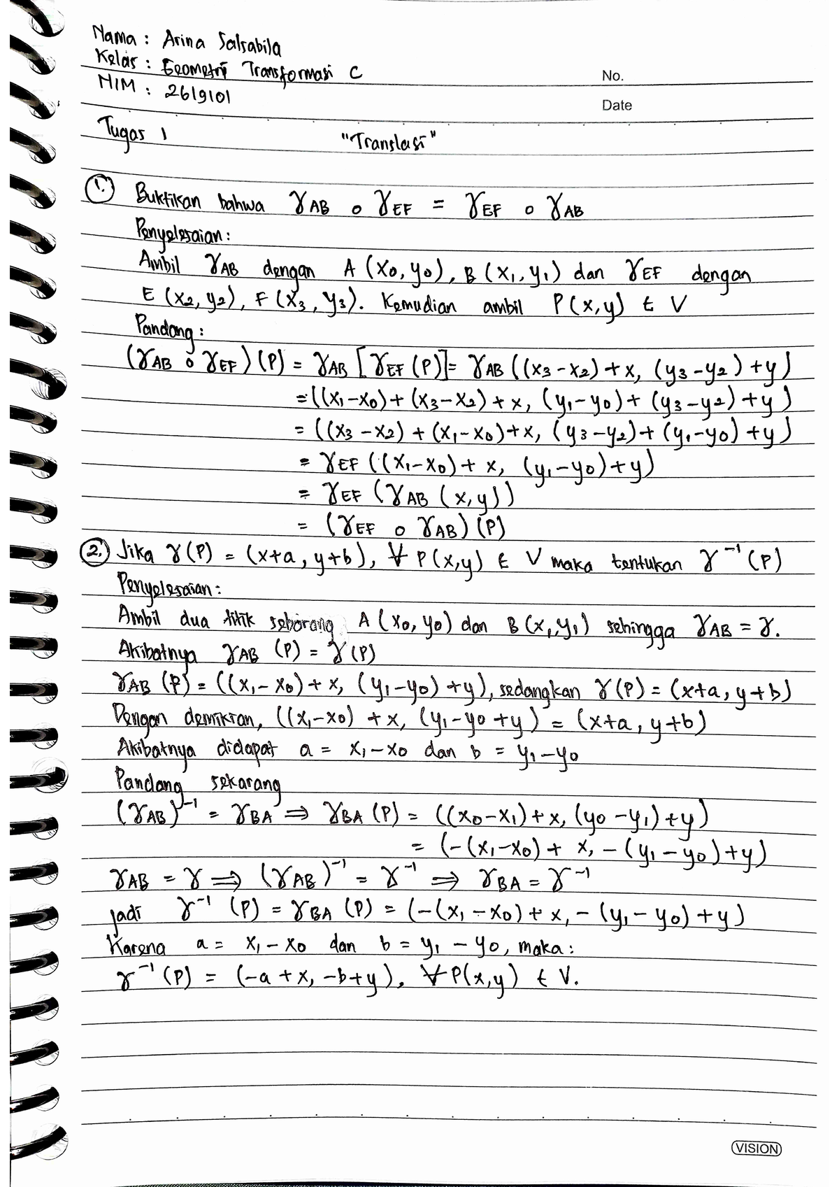 Latihan Soal Translasi - Geometri Transformasi - Studocu