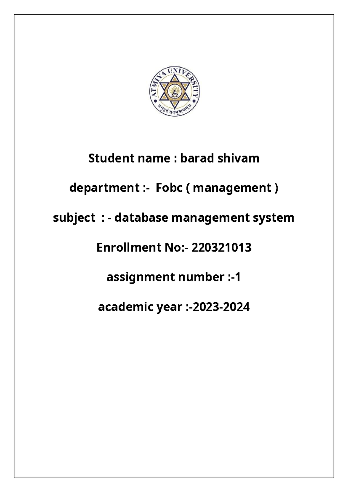 220321013 - Dbms notes - Student name : barad shivam department :- Fobc ...