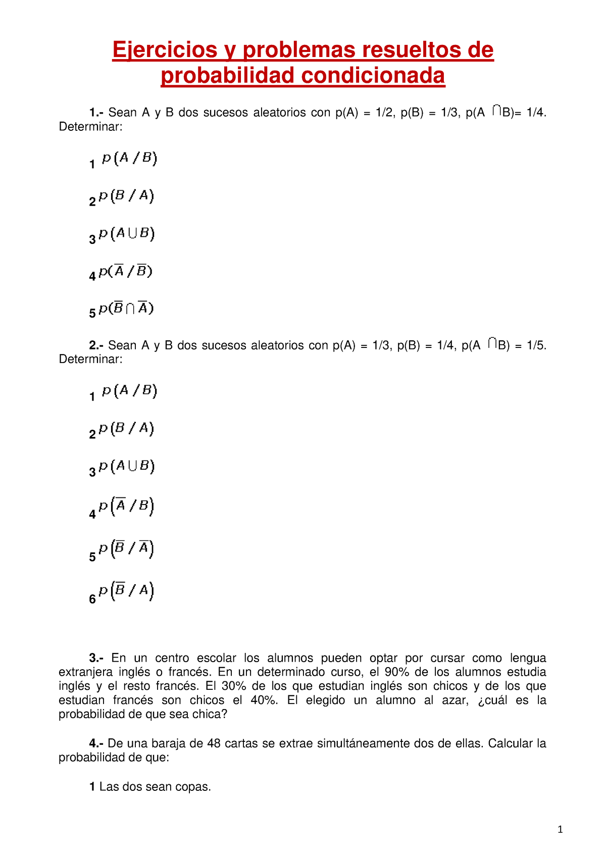 Ejercicios Y Problemas De Probabilidad Condicionada - Ejercicios Y ...