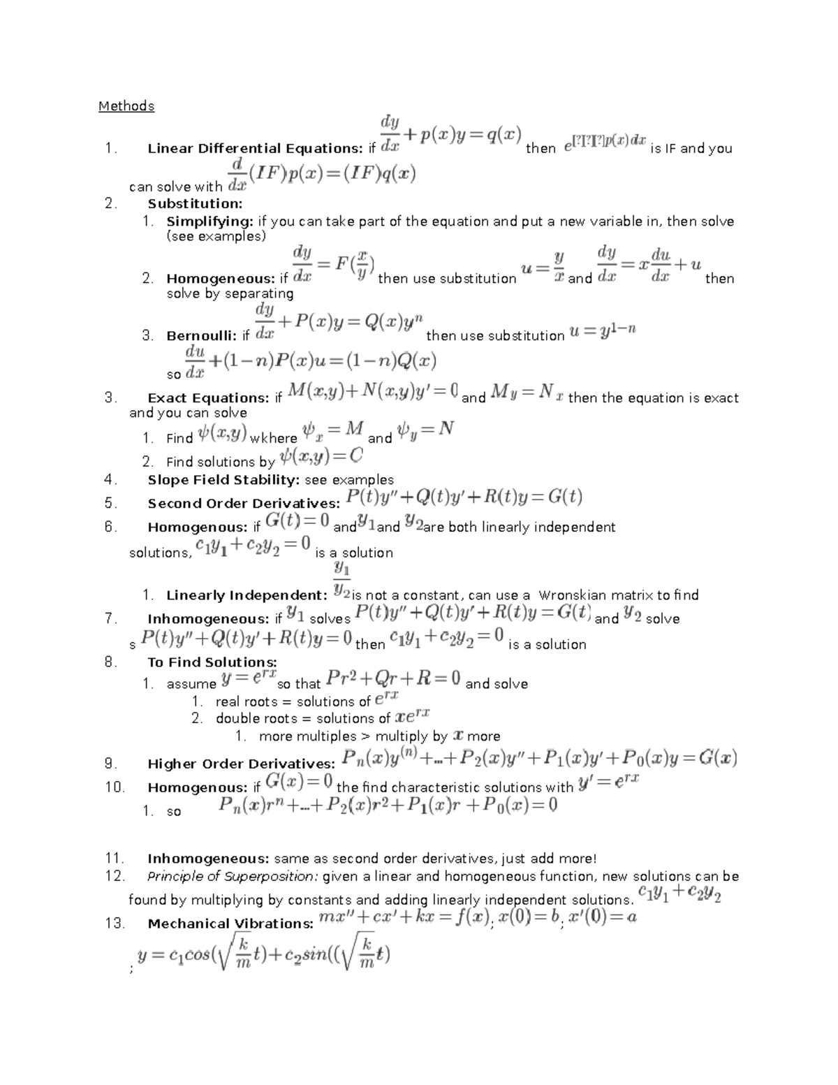Diff eq sheet - Methods 1. Linear Differential Equations: if then is IF ...