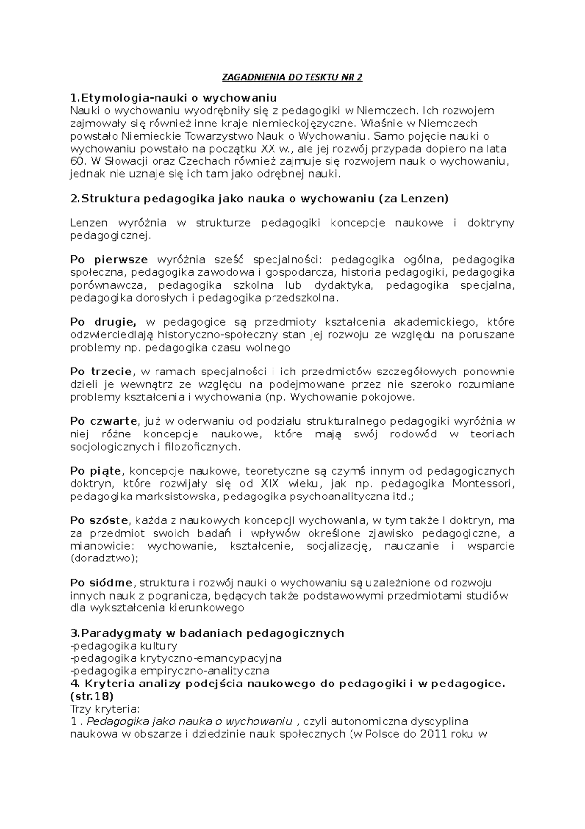 Zagadnienia-DO- Tesktu-NR-2 Na Podstawy Pedagogiki Rok 1 - ZAGADNIENIA ...