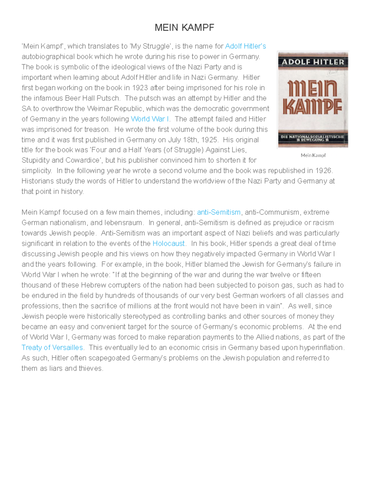 Reading- MEIN Kampf - MEIN KAMPF ‘Mein Kampf’, which translates to ‘My ...