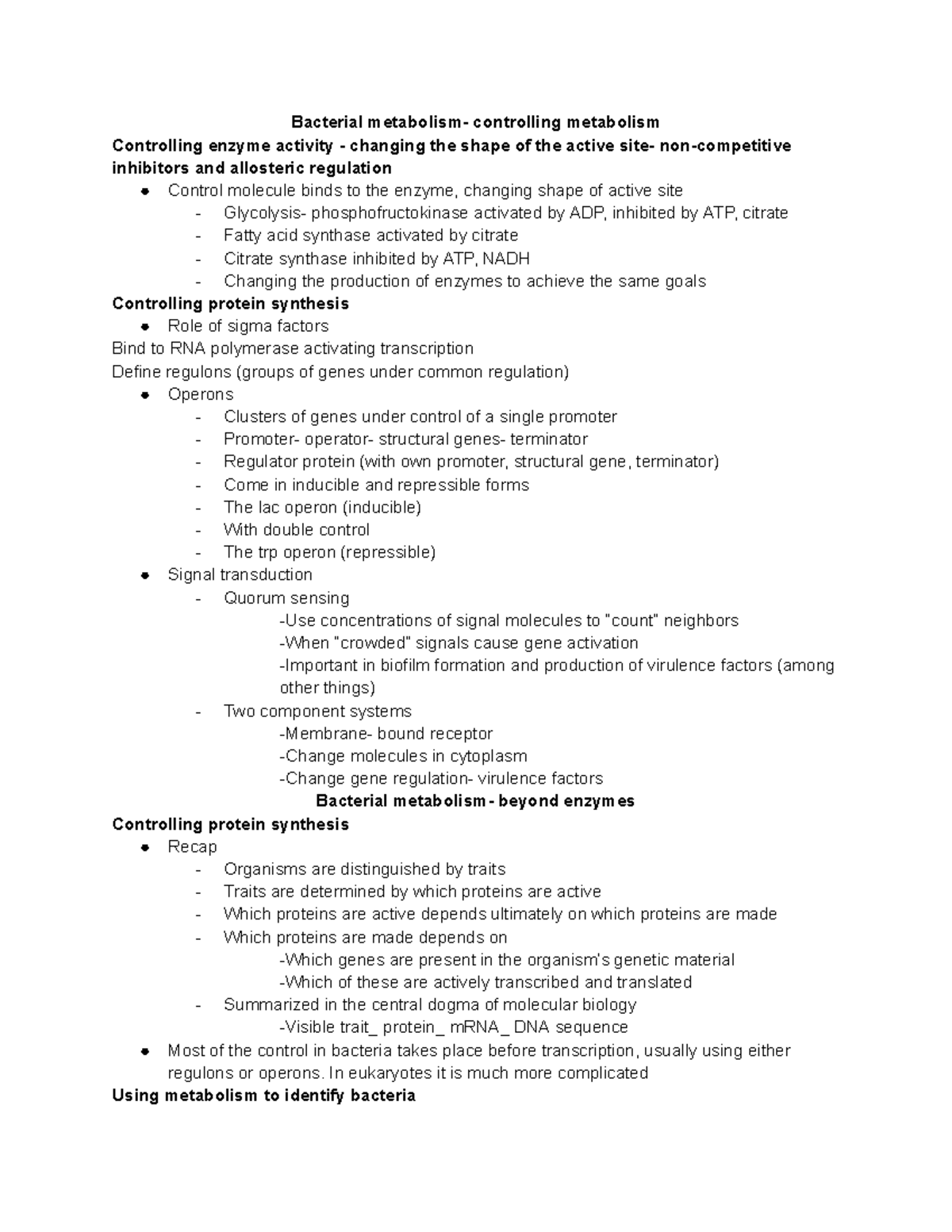 Micro Unit 4 Bacterial Metabolism Controlling Metabolism Controlling