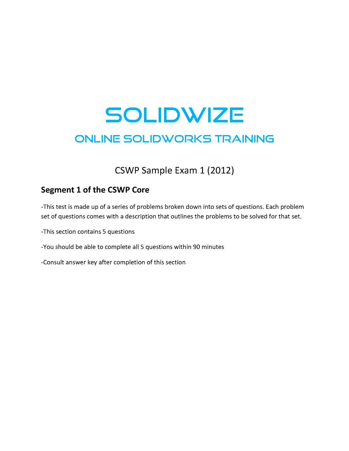 2 - 보기 좋아요 - Online SolidWorks TrainingSolidWize Segment 1 Of The CSWP ...