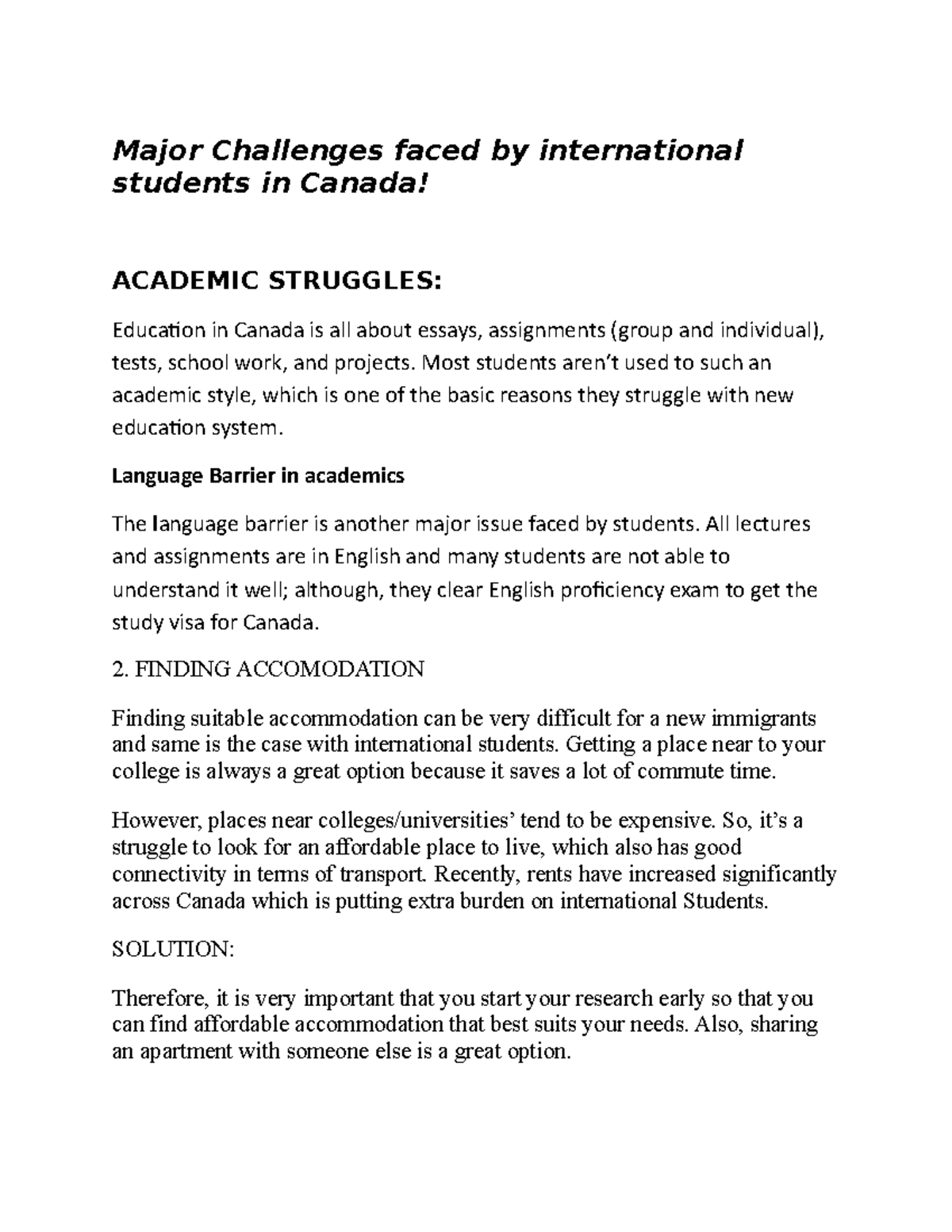 Major Challenges faced by international students in Canada 2 - Major ...