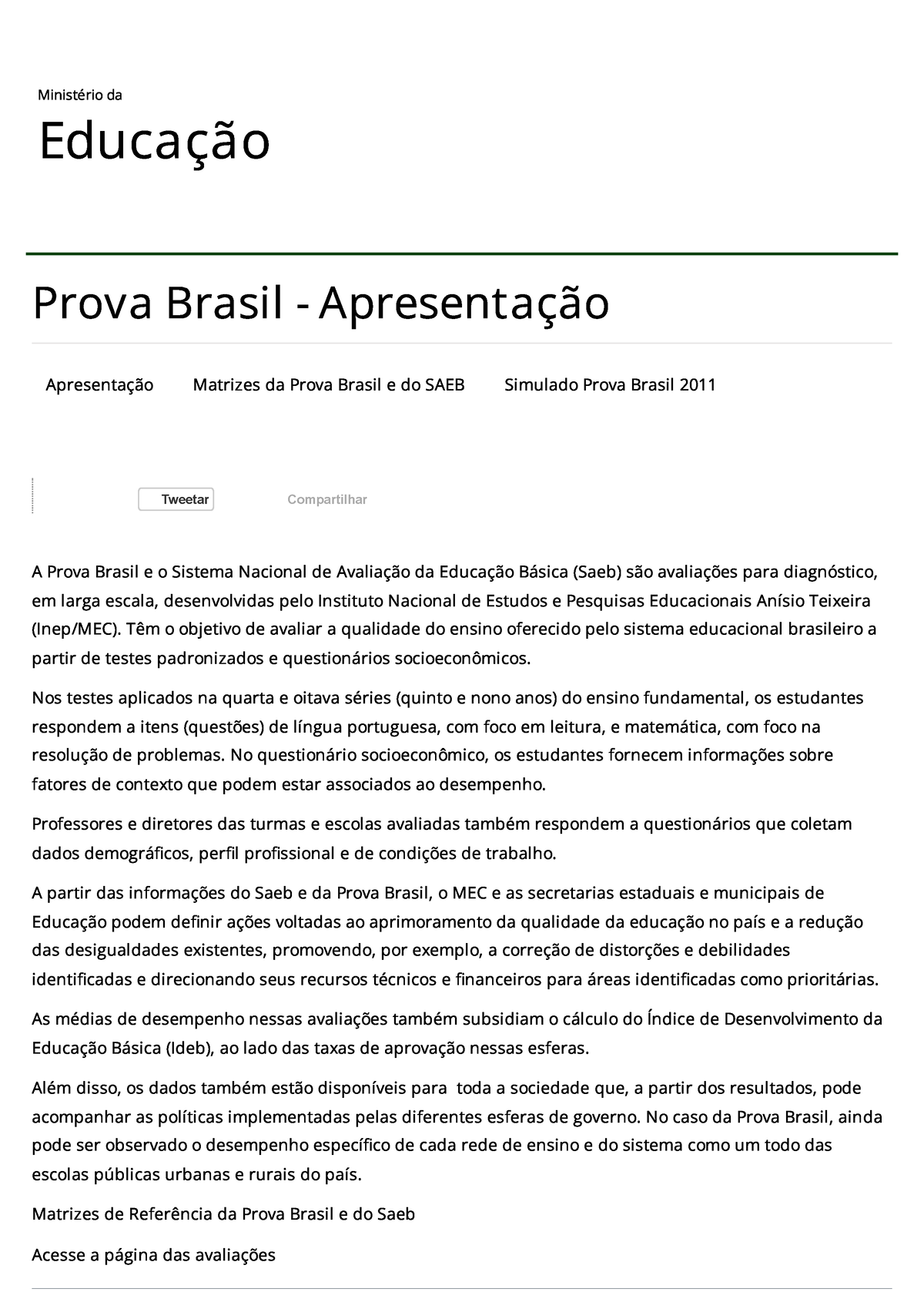 SIMULADO PROVA BRASIL 2011 (MODELO TESTE) - MATEMÁTICA