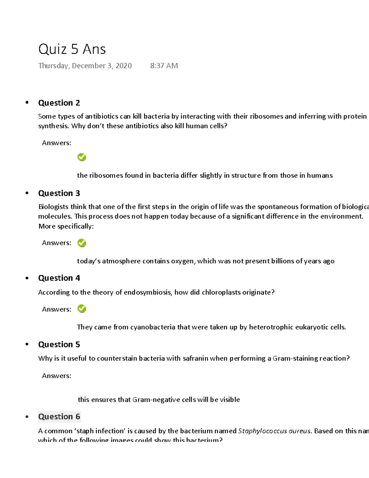 Quiz 5 Autumn 2020, questions and answers Question 2 Some types of