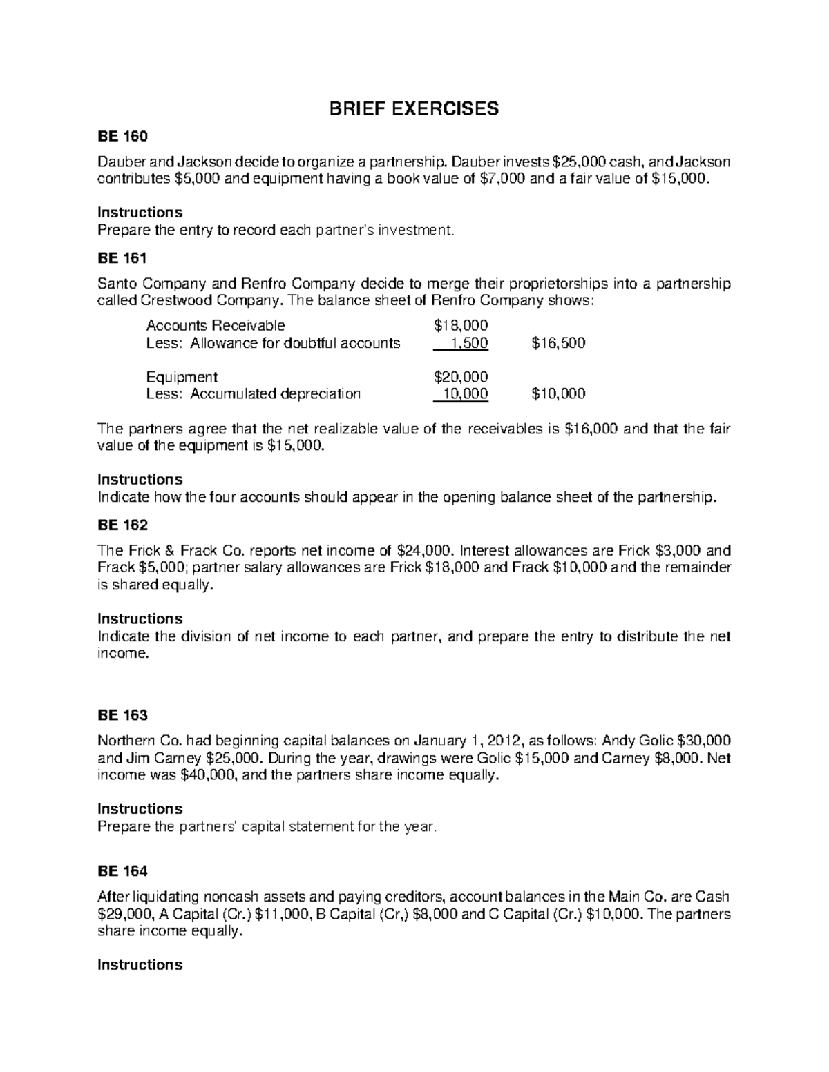 Brief Exercises Chapter 12 BRIEF EXERCISES BE 160 Dauber and Jackson