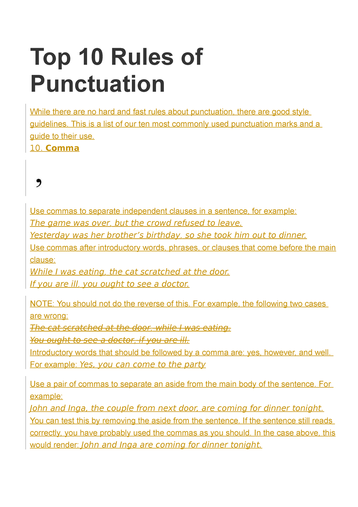 Top 10 Rules Of Punctuation Top 10 Rules Of Punctuation While There Are No Hard And Fast Rules Studocu