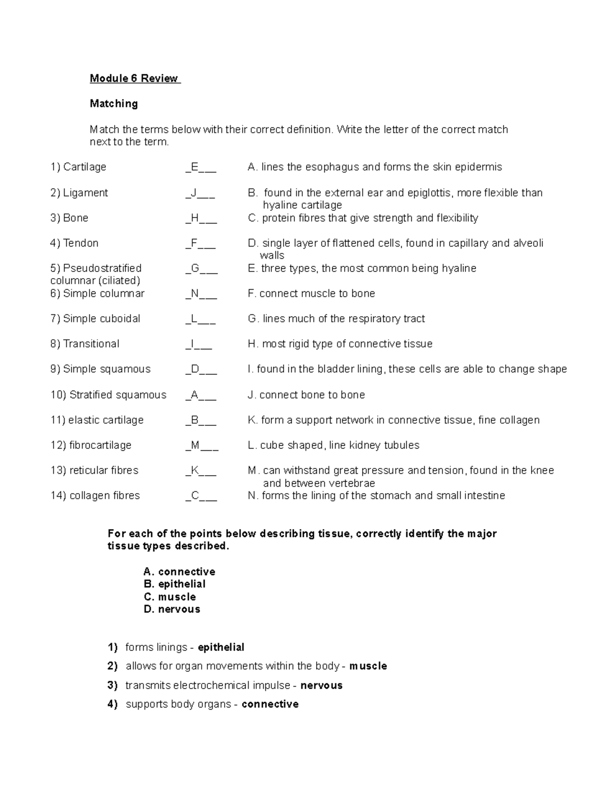 Module 6 Review answers Module 6 Review Matching Match the terms