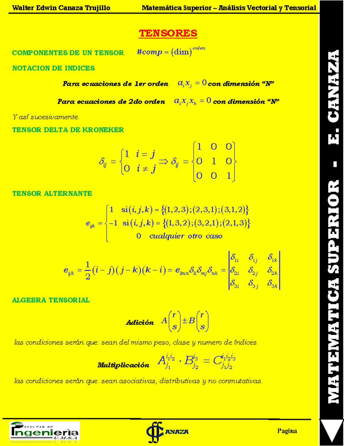 Formulario Tensores - apuntes - MATEMATICA SUPERIOR - E. CANAZA ANAZA ...