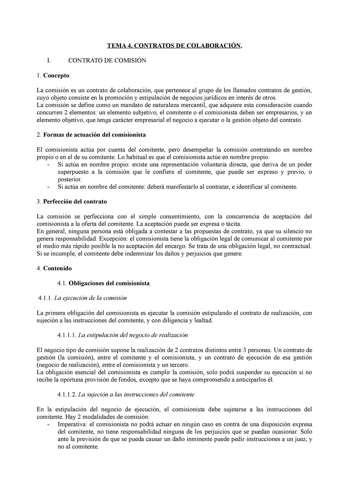 Tema 4 Mercan Ii Tema 4 Contratos De ColaboraciÓn I Contrato De ComisiÓn Concepto La 5783