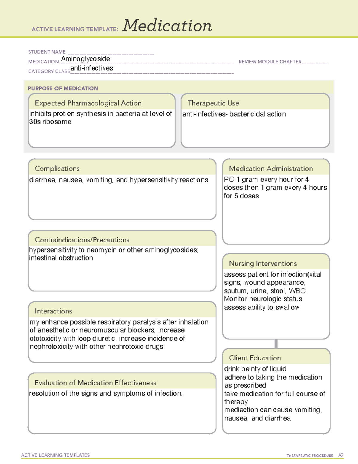 Aminoglycoside - ati template - ACTIVE LEARNING TEMPLATES THERAPEUTIC ...