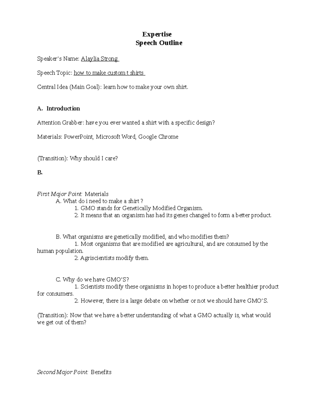 Expertise Speech Outline Expertise Speech Outline Speaker’s Name