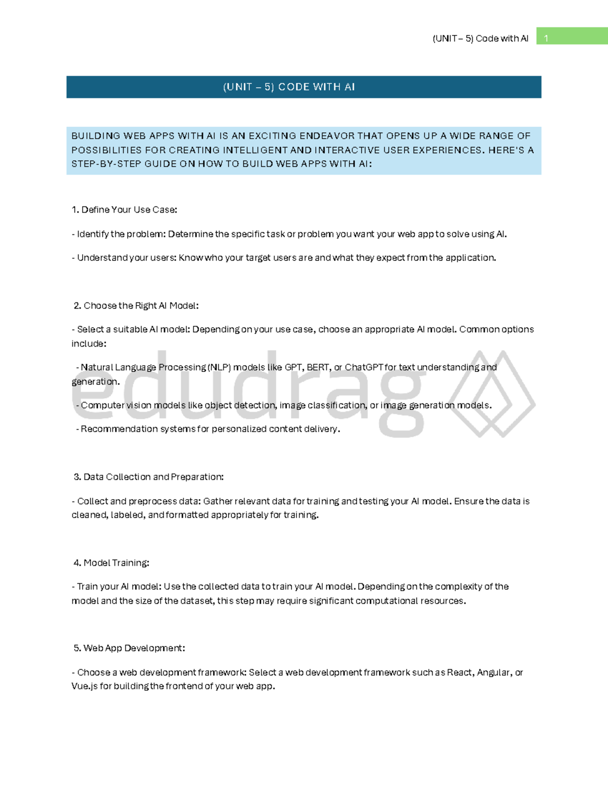 Unit 5 code with ai - Gen ai notes - (UNIT – 5) Code with AI 1 (UNIT ...
