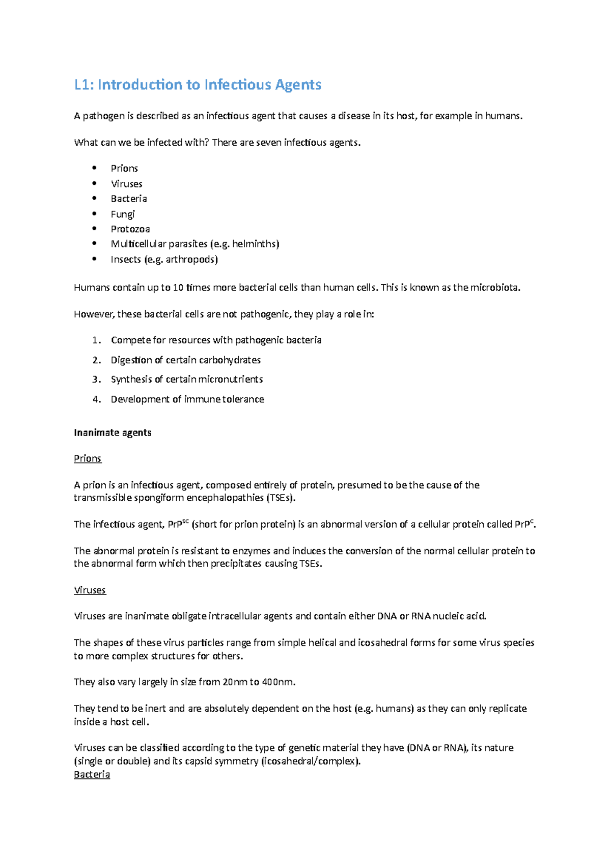 L1 Introduction to Infectious Agents - What can we be infected with ...