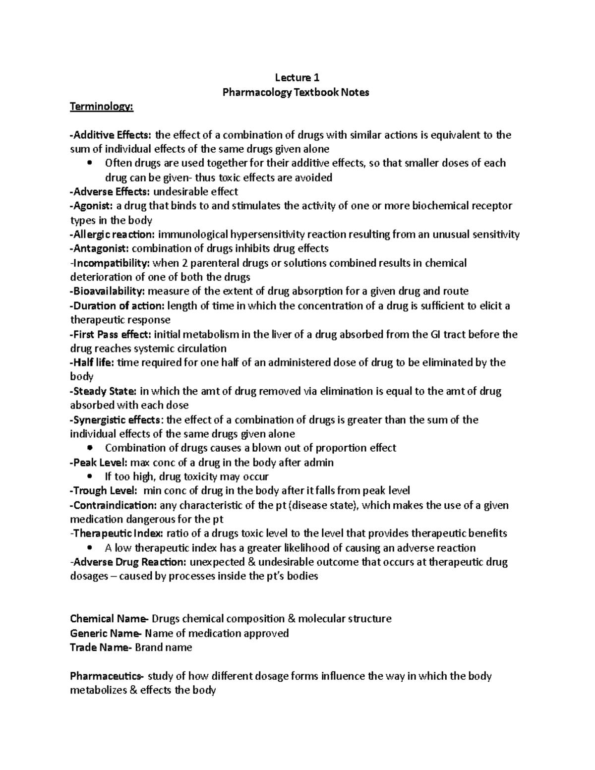 Lecture 1- Pharm Notes - Valerie Gerlach was the professor - Lecture 1 ...