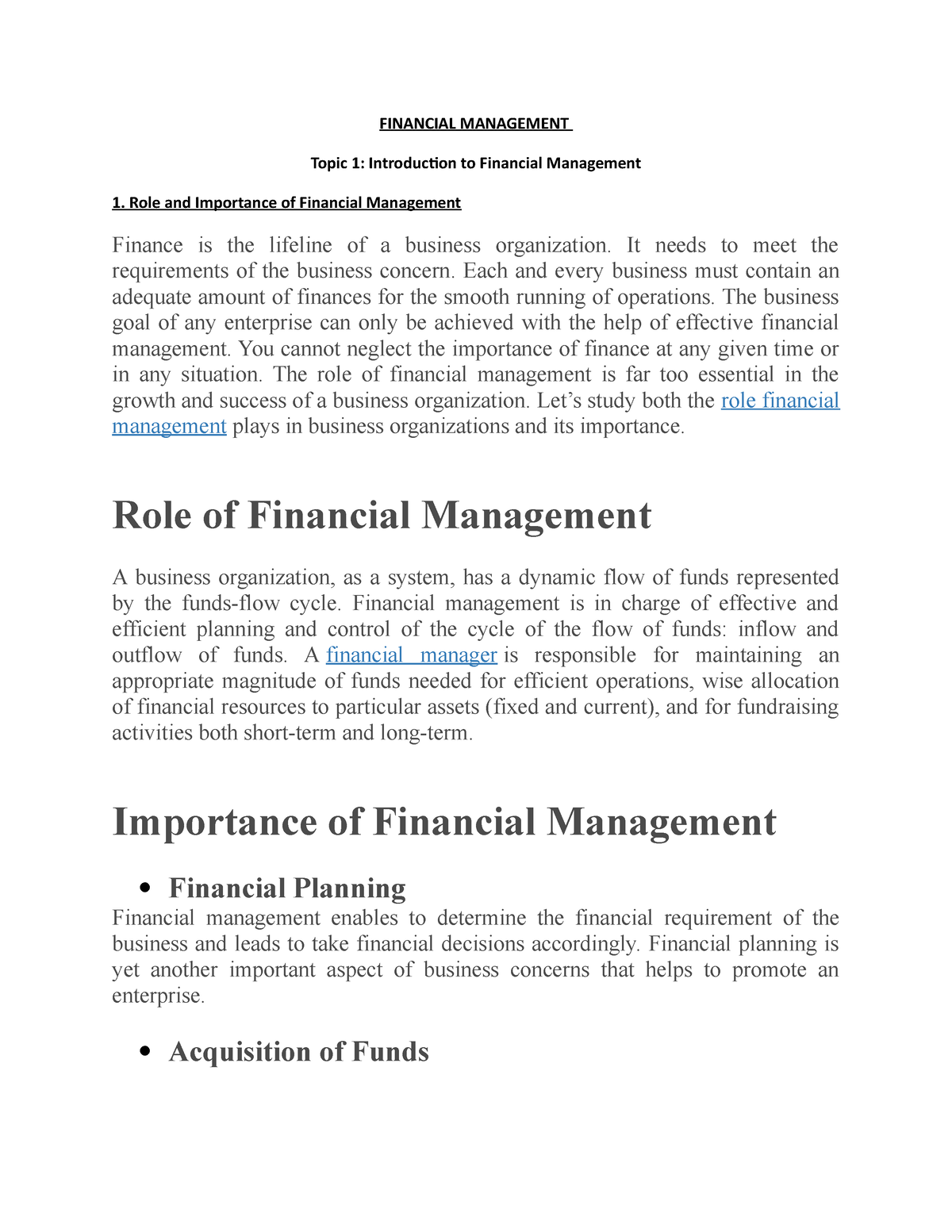 research paper on importance of financial management