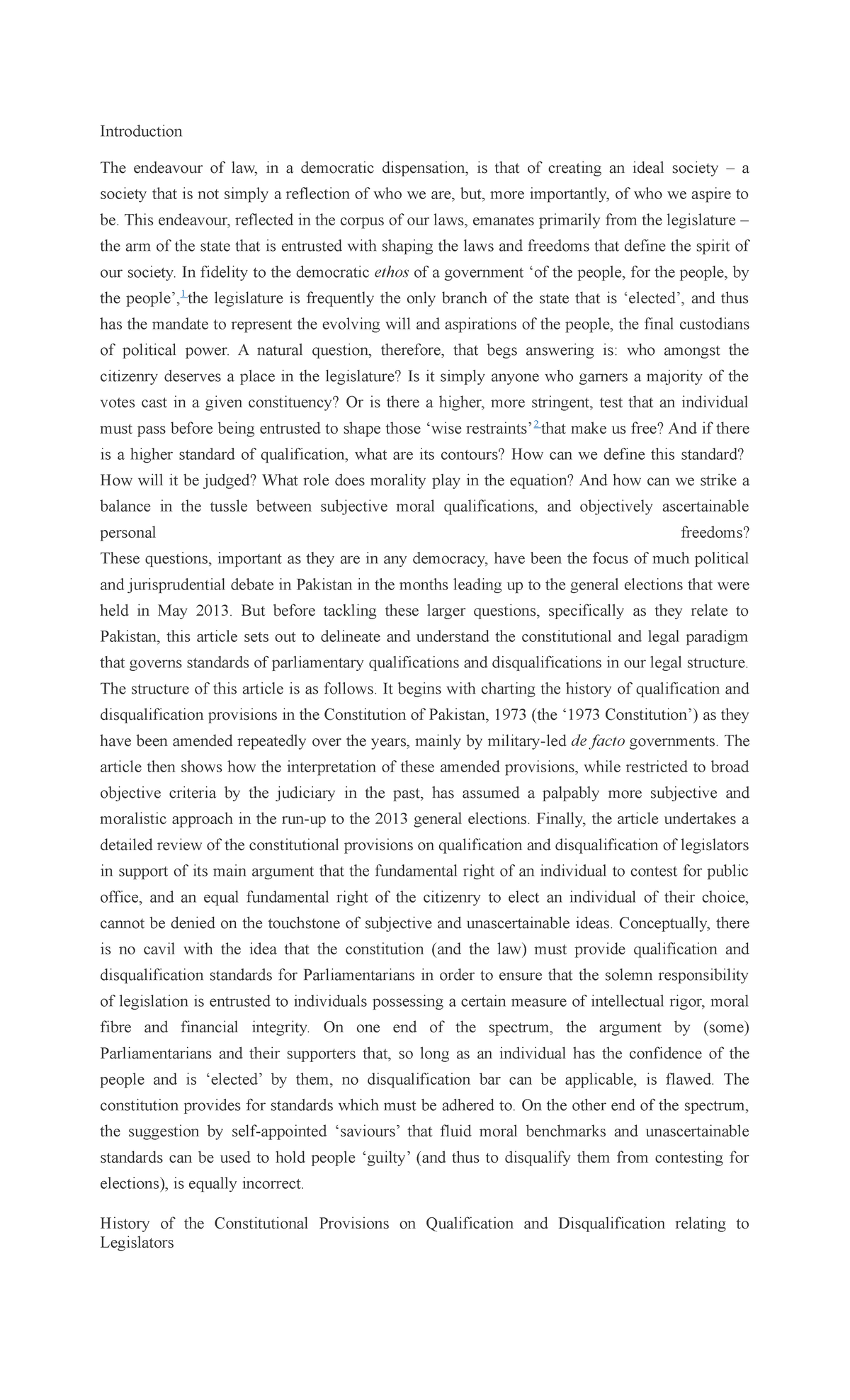 Article 62 and 63 of Pakistan - Introduction The endeavour of law, in a ...