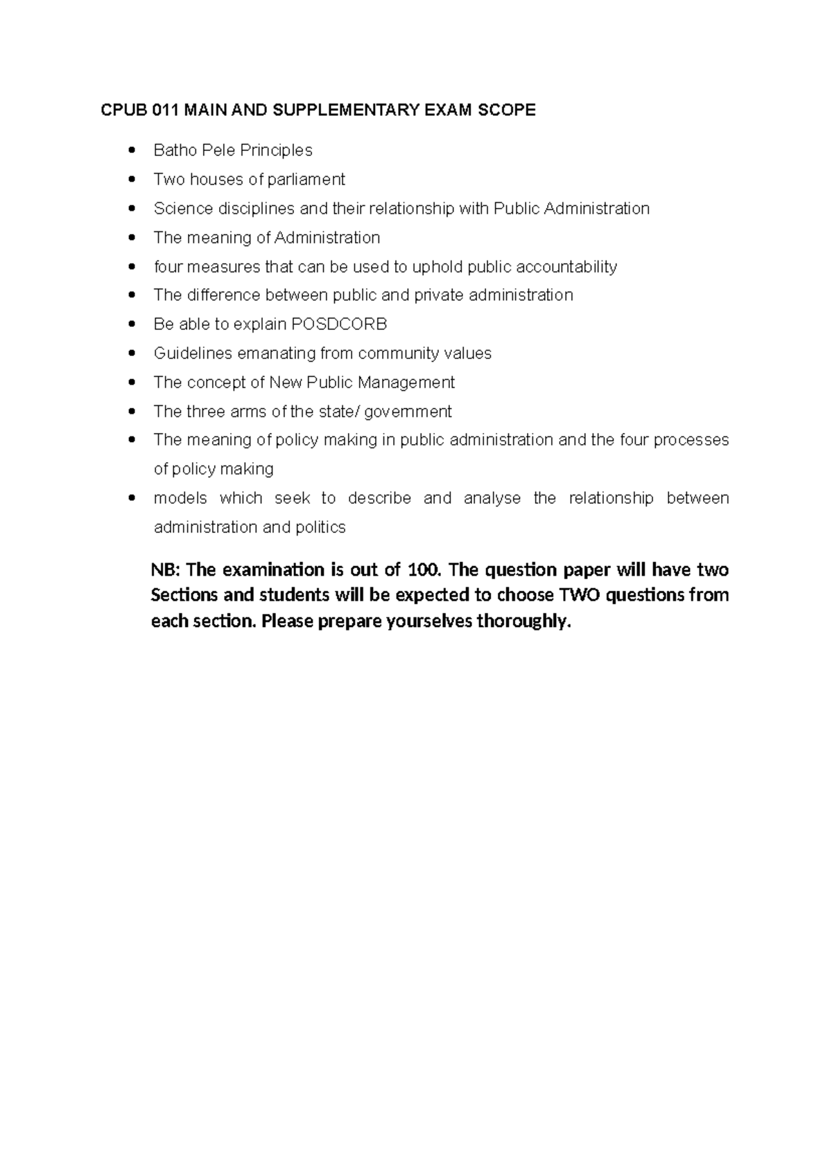 CPUB 011 Scope MAY 2024 - CPUB 011 MAIN AND SUPPLEMENTARY EXAM SCOPE ...