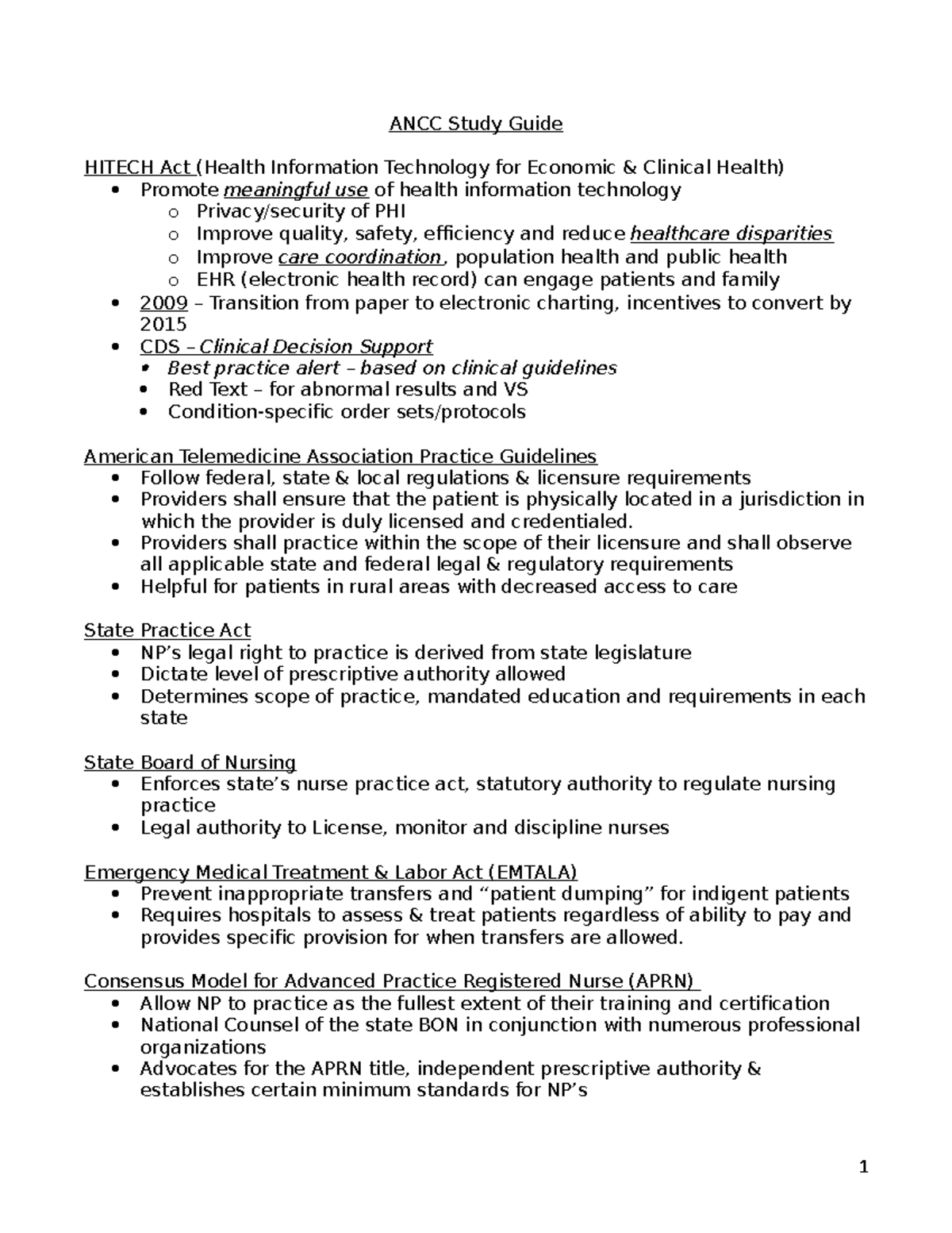 ANCC Study Guide ANCC Notes ANCC Study Guide HITECH Act (Health