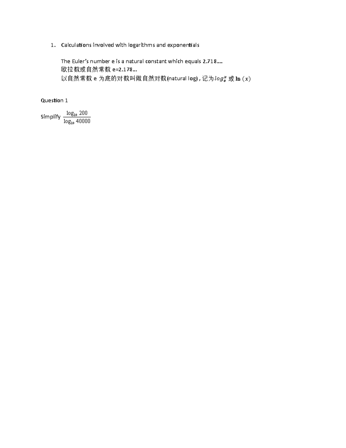 Chap 13 Revision - 1. Calcula ons involved with logarithms and exponen ...