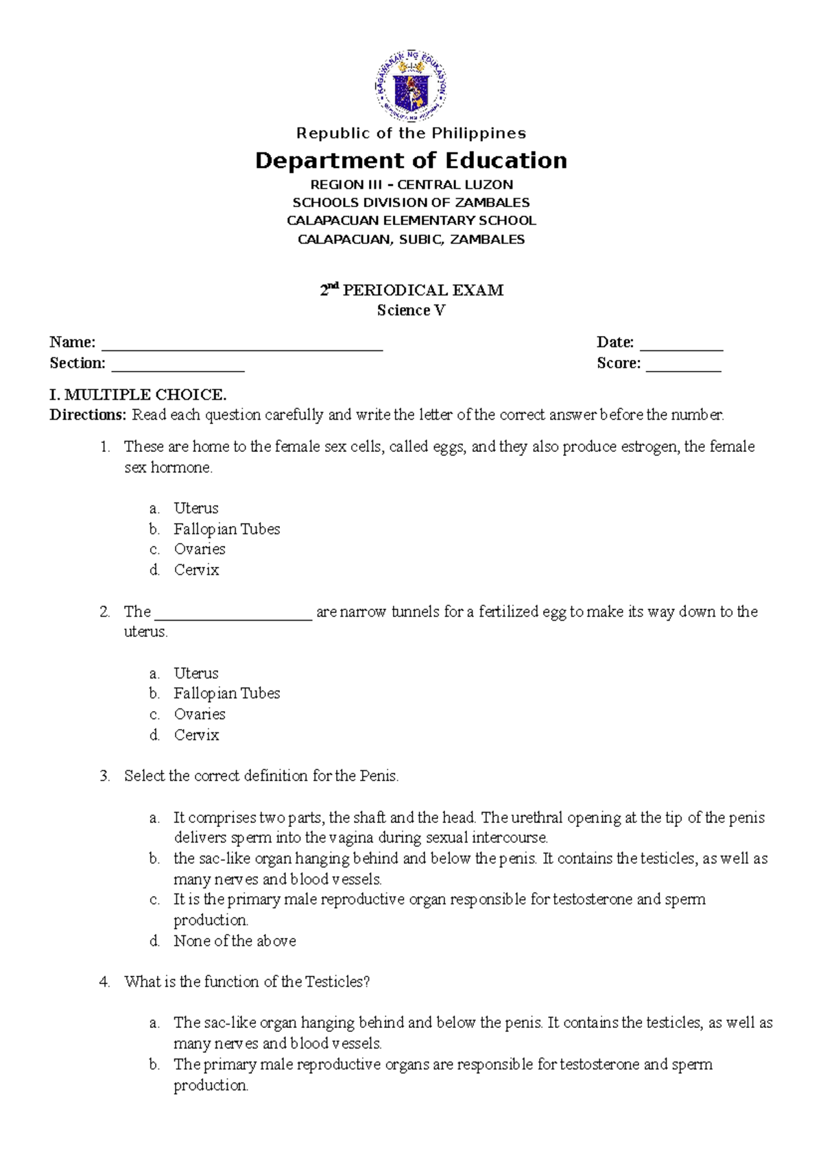 Periodical-EXAM - Lectures - Department of Education REGION III ...