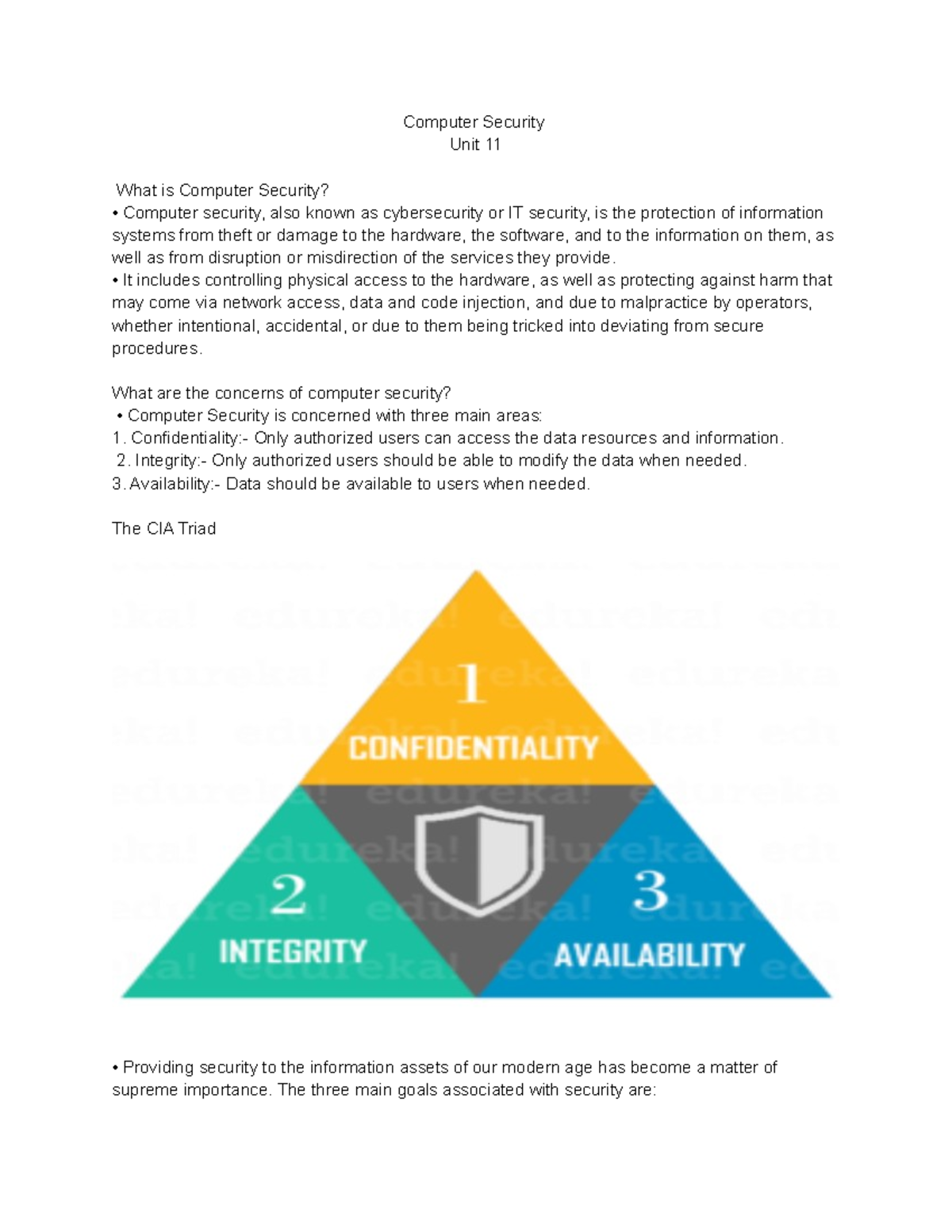 11 IIT - notes on IT - Computer Security Unit 11 What is Computer ...