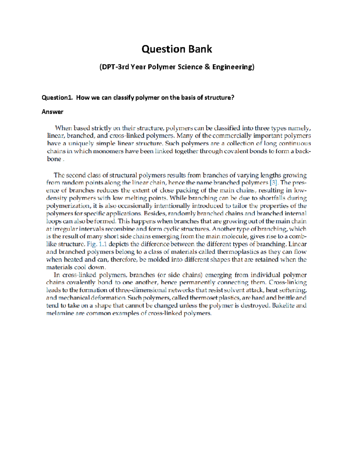 DPT Question bank Polymer Science - Question Bank (DPT-3rd Year Polymer ...