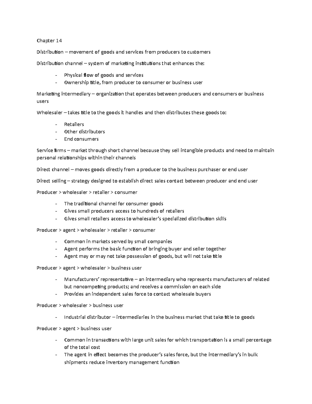 Chapter 14 - Lecture notes - Chapter 14 Distribution – movement of ...