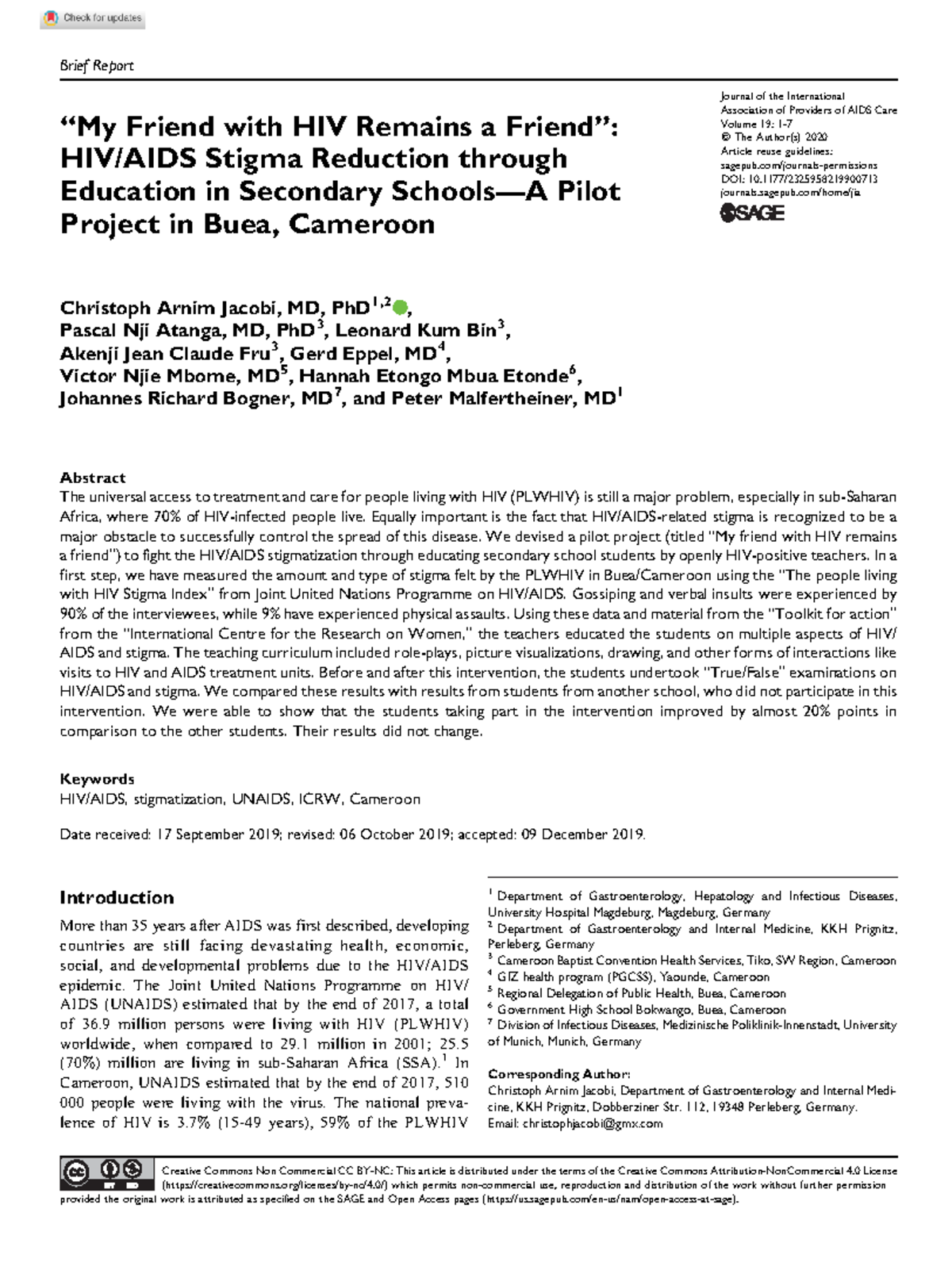 Assignemt 3 - article 2 - artcile - Brief Report “My Friend with HIV ...