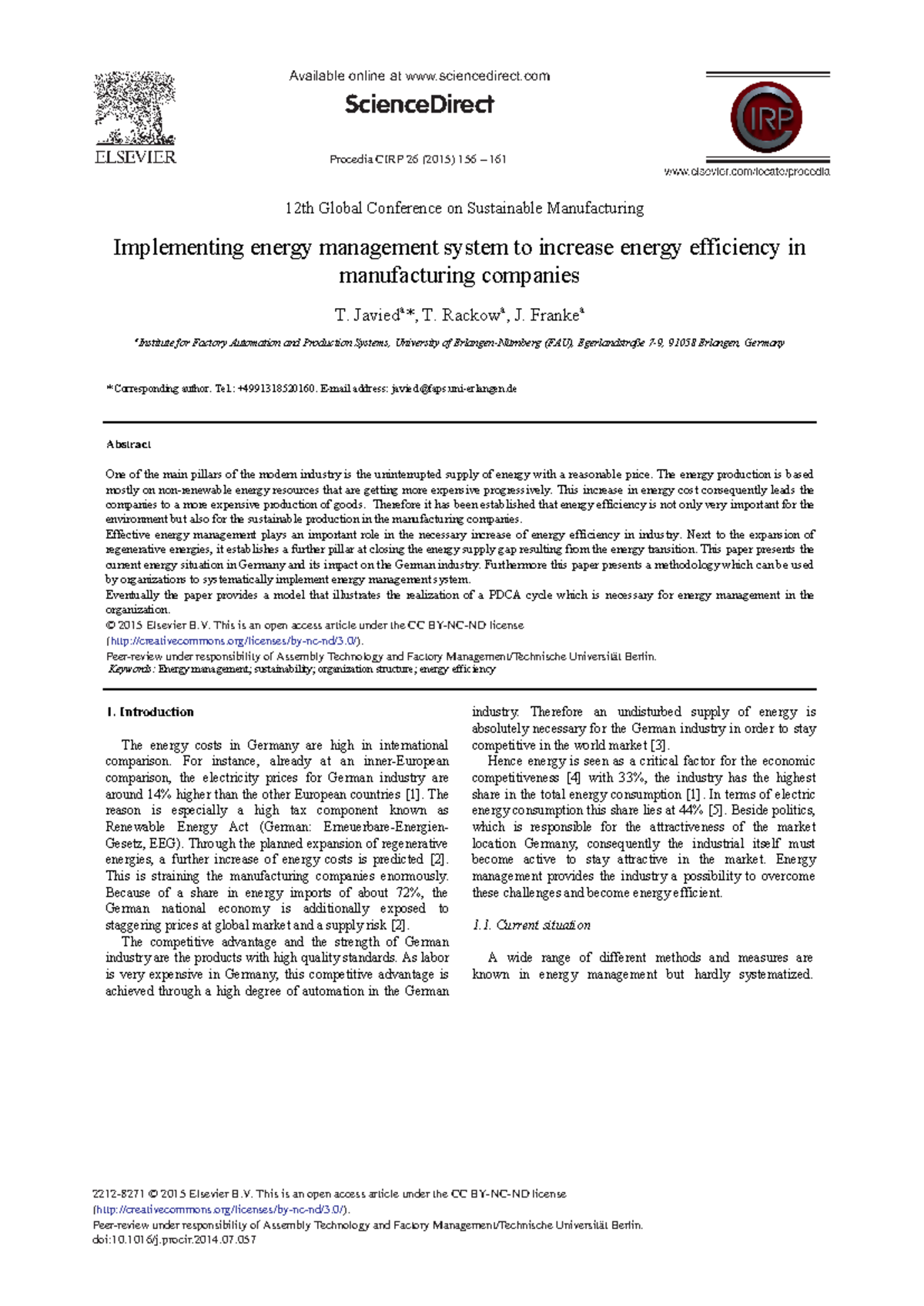 Energy managemnet system - Available online at sciencedirect 2212-8271 ...