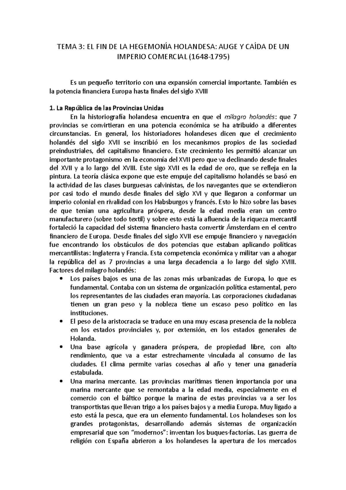 Tema3 Holanda en el siglo XVII TEMA 3 EL FIN DE LA HEGEMONÍA