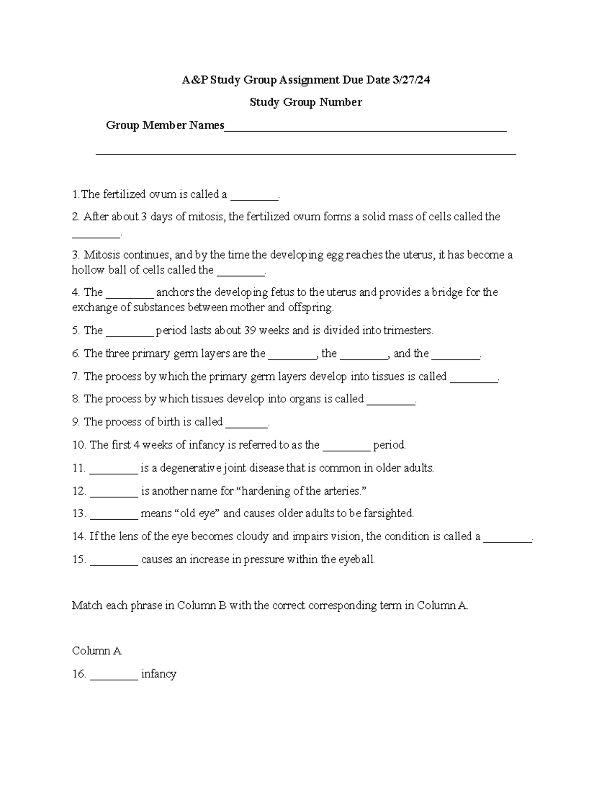 Study Group A&P assignment - A&P Study Group Assignment Due Date 3/27 ...